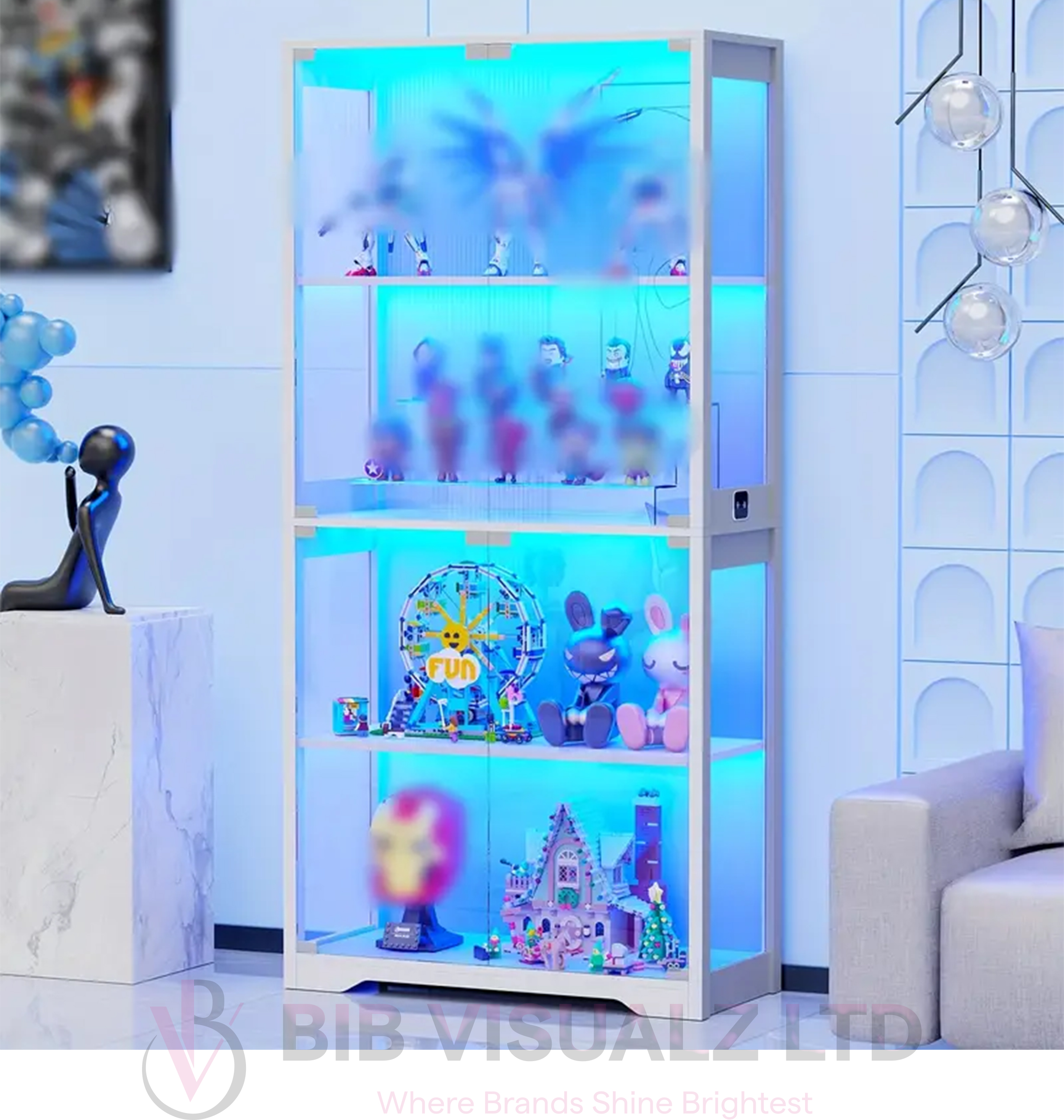 4-Tier Glass Display Cabinet with LED 6
