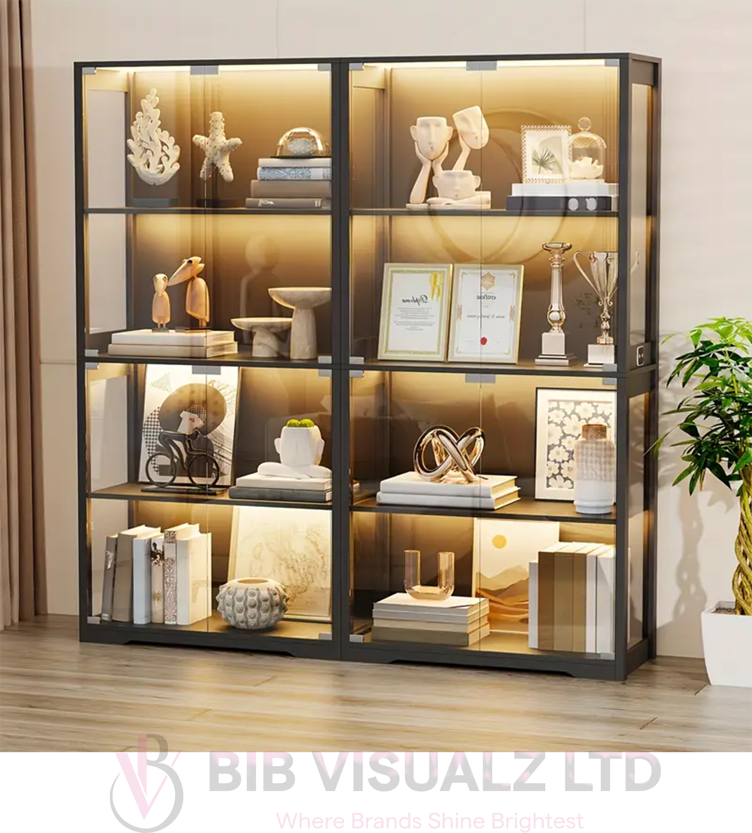4-Tier Glass  Cabinet with LED