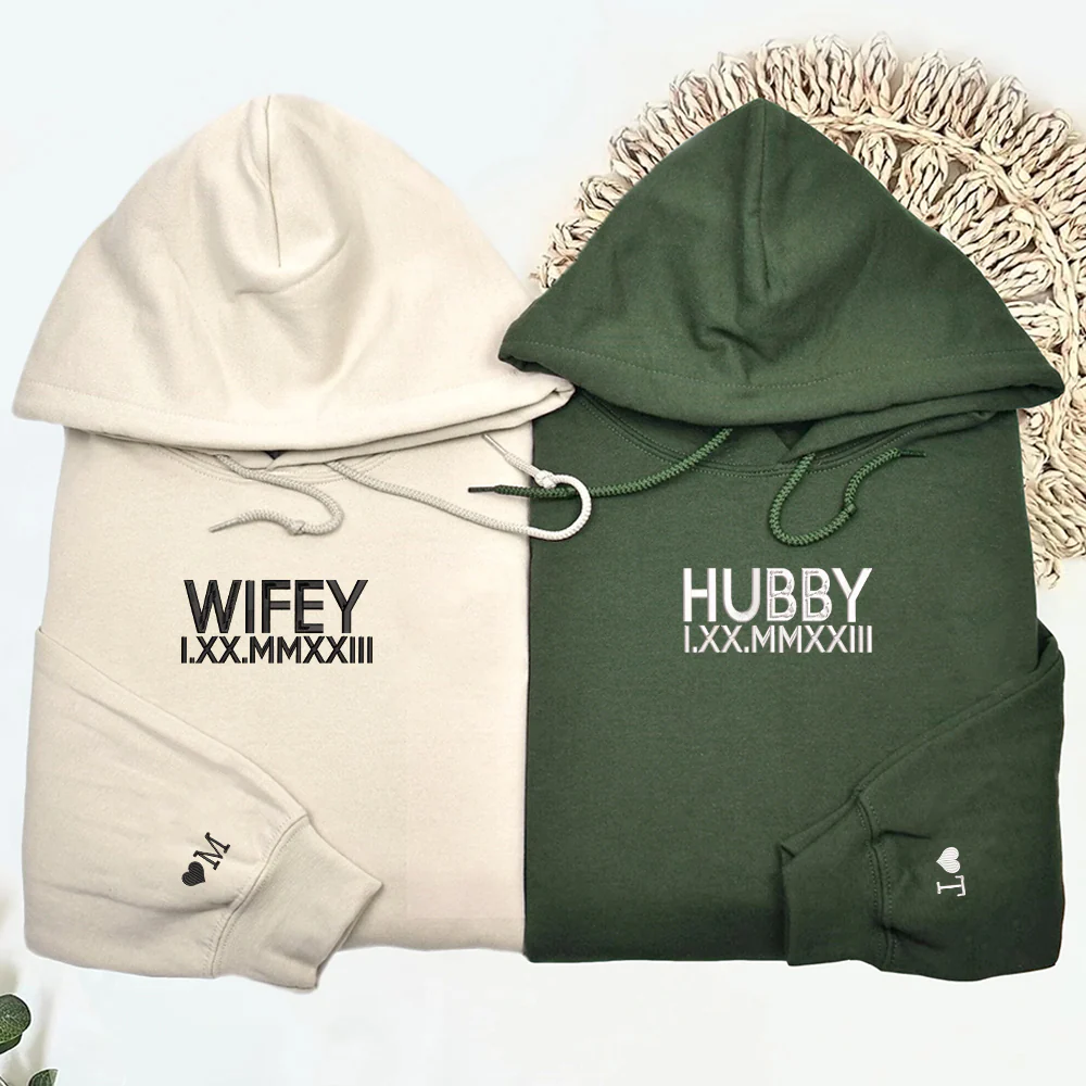 Hubby Wifey Matching  Embroidered Hoodies